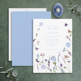 Blue Lila Floral Botanical Script Foto Hochzeit Einladung