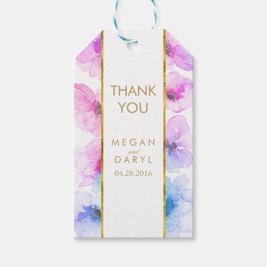 Blue Lila Floral Gold Rahmen Chic Wedding Geschenkanhänger (Vorderseite)