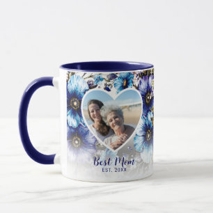 Blue Lila Floral Heart Foto Muttertagsgeschenk Tasse