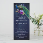 Blue Lila Floral Indian Peacock Wedding Program (Stehend Vorderseite)
