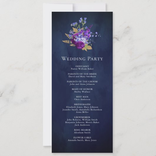 Blue Lila Floral Indian Peacock Wedding Program (Rückseite)