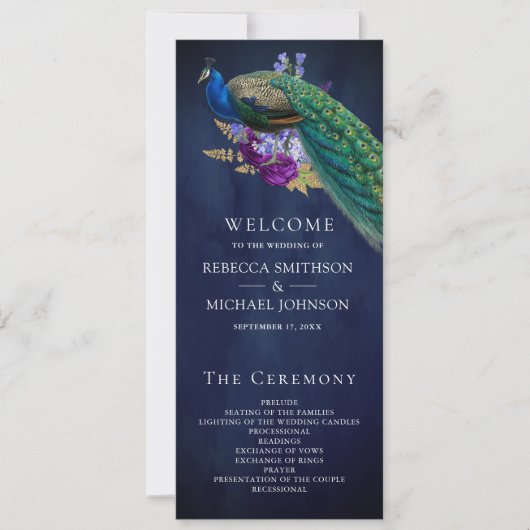 Blue Lila Floral Indian Peacock Wedding Program (Vorderseite)