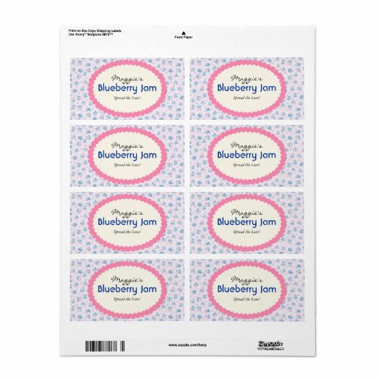 Blue Lila Floral Jam Jar Labels, kundenspezifisch (Vorne)