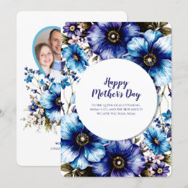 Blue Lila Floral Mother Day Custom Foto Card Einladung