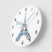 Blue Lila Floral Paris Eiffelturm Personalisiert Runde Wanduhr (Winkel)
