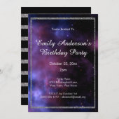 Blue Lila Galaxy Silver Geburtstag Einladung (Vorne/Hinten)