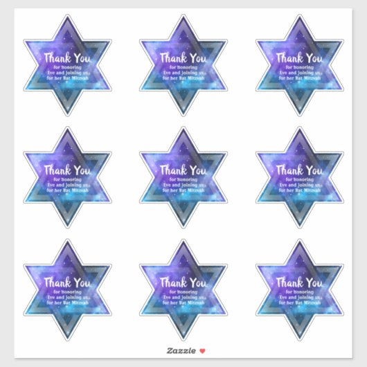Blue Lila Galaxy Star von David Bar Bat Mitzvah Aufkleber (Blatt)