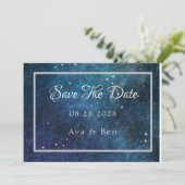 Blue Lila Galaxy Wedding speichert die Datumskarte Einladung (Stehend Vorderseite)