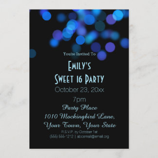 Blue Lila Glamour Lights Thema Sweet 16 Geburtstag Einladung