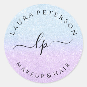 Blue lila Glitzer handgeschriebene Schriftzeichen Runder Aufkleber