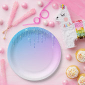 Blue Lila Glitzer Ombré Glam Glitzern Pappteller (Party)