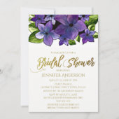 Blue Lila Gold Floral Bouquet Brautparty Einladung (Vorderseite)