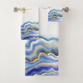 Blue Lila Gold Marble Personalisiert Badhandtuch Set (Insitu)