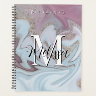 Blue Lila Gold Modern Monogram Abstrakt Plane Planer