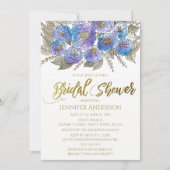 Blue Lila Gold Rose Floral Bouquet Brautparty Einladung (Vorderseite)