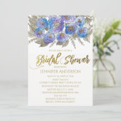 Blue Lila Gold Rose Floral Bouquet Brautparty Einladung (Stehend Vorderseite)