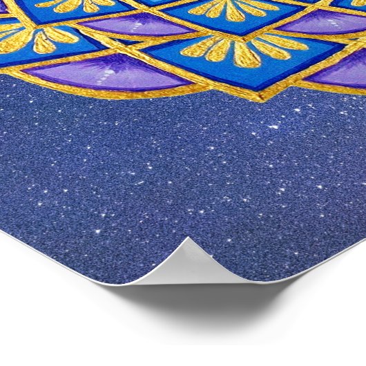 Blue Lila Golden Blume Mandala Galaxy Poster (Ecke)