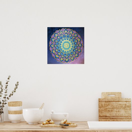 Blue Lila Golden Blume Mandala Galaxy Poster (Küche)