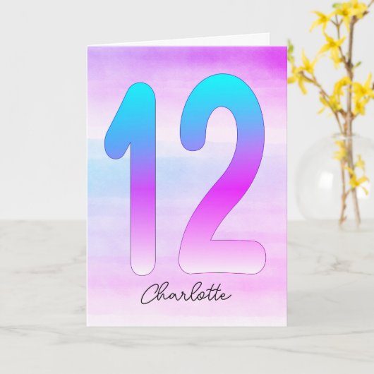 Blue Lila Gradient 12. Geburtstag Karte (Gelbe Blume)