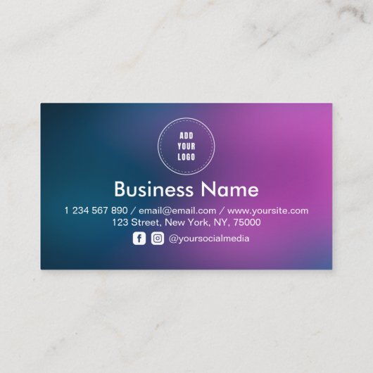 Blue Lila Gradient Simple Add Logo Social Media Treuekarte (Rückseite)