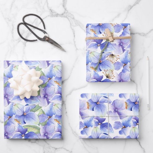 Blue Lila Hydrangea Blume Spring Brautparty Geschenkpapier Set (Vorderseite)