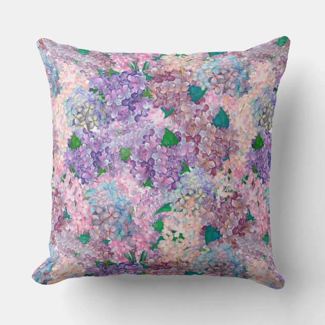 Blue Lila Hydrangea und Lilac Kissen (Vorderseite)
