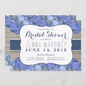 Blue Lila Hydrangea Wood Brautparty Einladung (Vorne/Hinten)