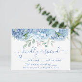 Blue Lila Hydrangeas Floral Wedding RSVP Card Dankeskarte (Stehend Vorderseite)