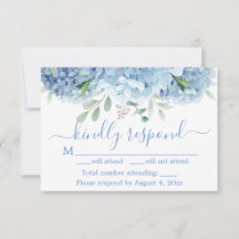 Blue Lila Hydrangeas Floral Wedding RSVP Card