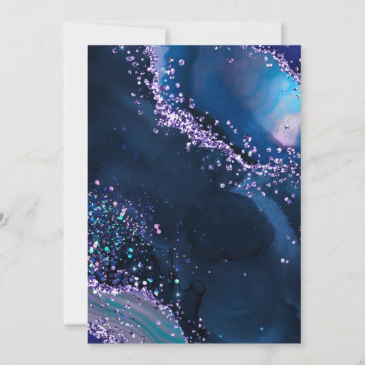 Blue & Lila Imitats Glitzer Agate Birthday Einladung (Rückseite)