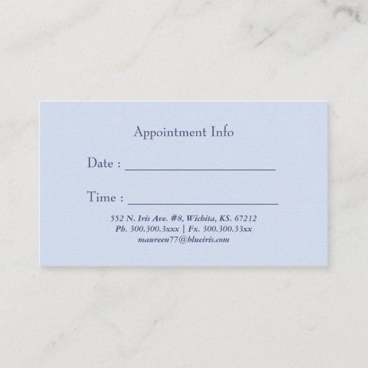 Blue Lila Iris Business Appointing Card Terminkarte (Rückseite)