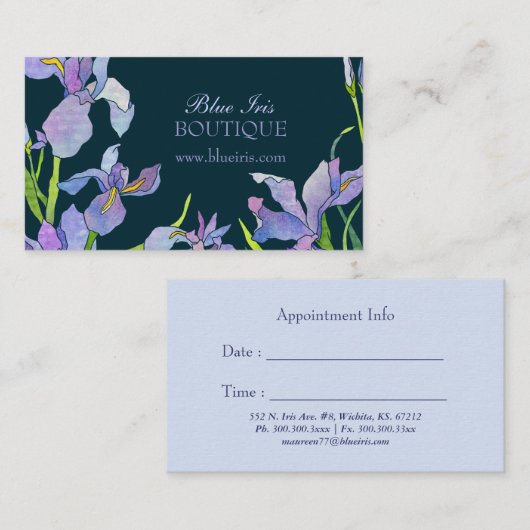 Blue Lila Iris Business Appointing Card Terminkarte (Vorne/Hinten)
