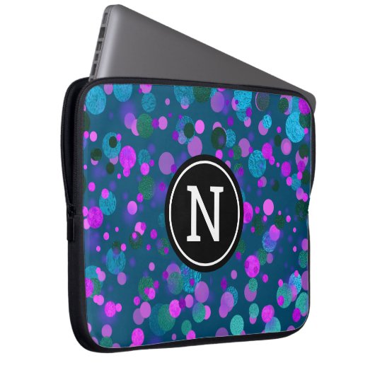 Blue lila Konfetti Glitzer dotiert Monogramm auf a Laptopschutzhülle (Vorne Rechts)