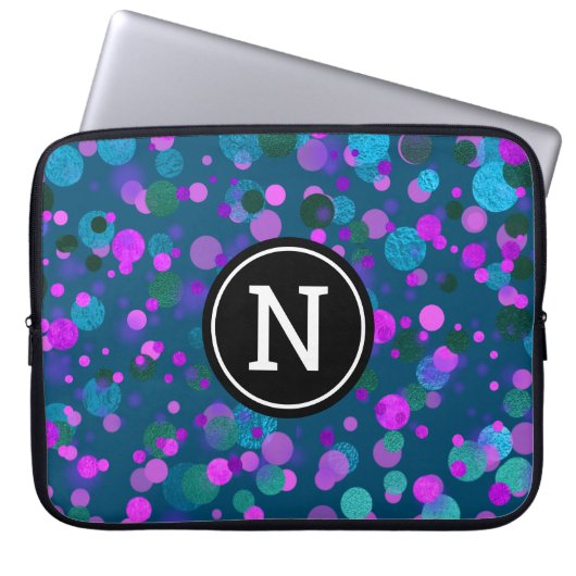Blue lila Konfetti Glitzer dotiert Monogramm auf a Laptopschutzhülle (Vorderseite)