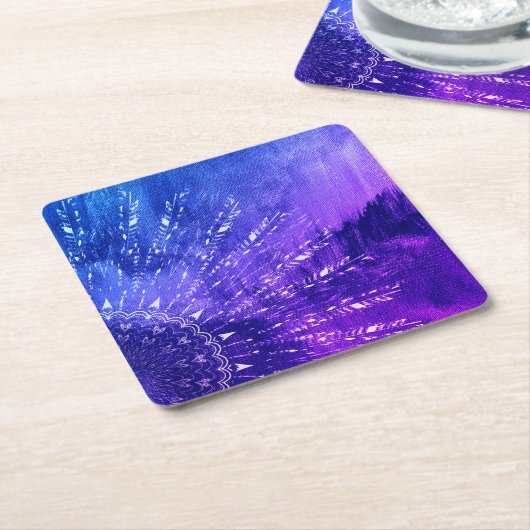 Blue Lila Mandala Clouds Boho Bohemisch Rechteckiger Pappuntersetzer (angewinkelt)