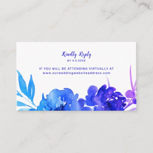 Blue Lila Ombre Floral Virtual Wedding RSVP Begleitkarte (Vorderseite)