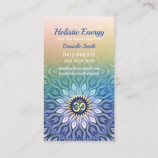 Blue Lila & Peach Energy Mediation Mandala Yoga Visitenkarte (Rückseite)