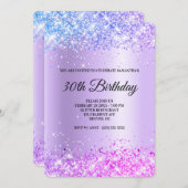 Blue Lila Pink Glitzer Lavender 30. Geburtstag Einladung (Vorne/Hinten)