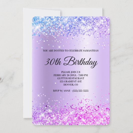 Blue Lila Pink Glitzer Lavender 30. Geburtstag Einladung (Vorderseite)