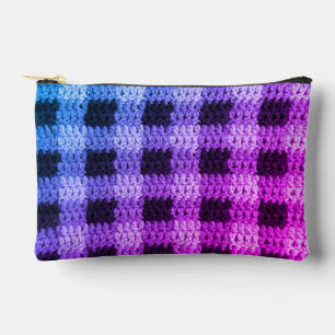 Blue Lila Pink Hues Kariert Artisan Crochet Print Zubehörtasche