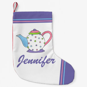 Blue Lila Polka Dot Teapot Tee Party Kleiner Weihnachtsstrumpf