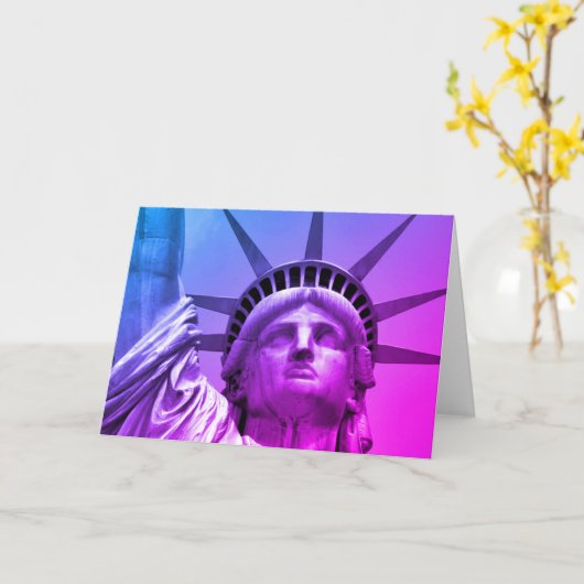 Blue Lila Pop Art Statue of Liberty New York Karte (Gelbe Blume)