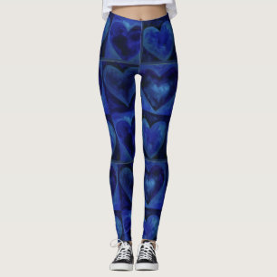 Blue Lila Print Abstrakt Watercolor Herz Liebe Leggings