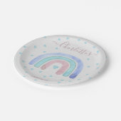 Blue Lila Rainbow First Birthday Pappteller (Schrägansicht)