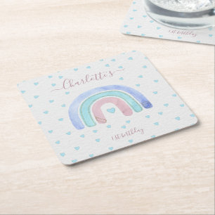 Blue Lila Rainbow First Birthday Rechteckiger Pappuntersetzer