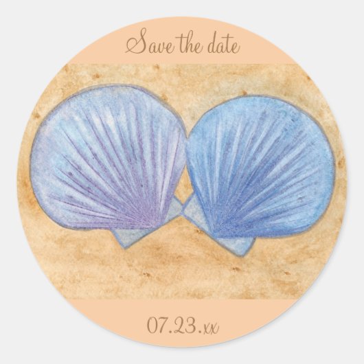 Blue Lila Seashells Wedding Rette Date Stickers (Vorderseite)