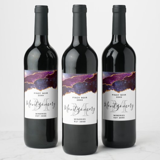 Blue & Lila Space & Stars Agate Weinwanderwege Men Weinetikett (Flaschen)