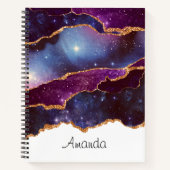 Blue & Lila Space & Stars mit Gold Ribbon Editor Notizblock (Vorderseite)