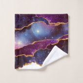 Blue & Lila Space & Stars mit Goldband Badhandtuch Set (Waschlappen)