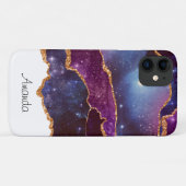 Blue & Lila Space & Stars mit Goldband Case-Mate iPhone Hülle (Rückseite (Horizontal))